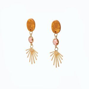 Reseda Three Tier Dangle Earrings Pink/Gold